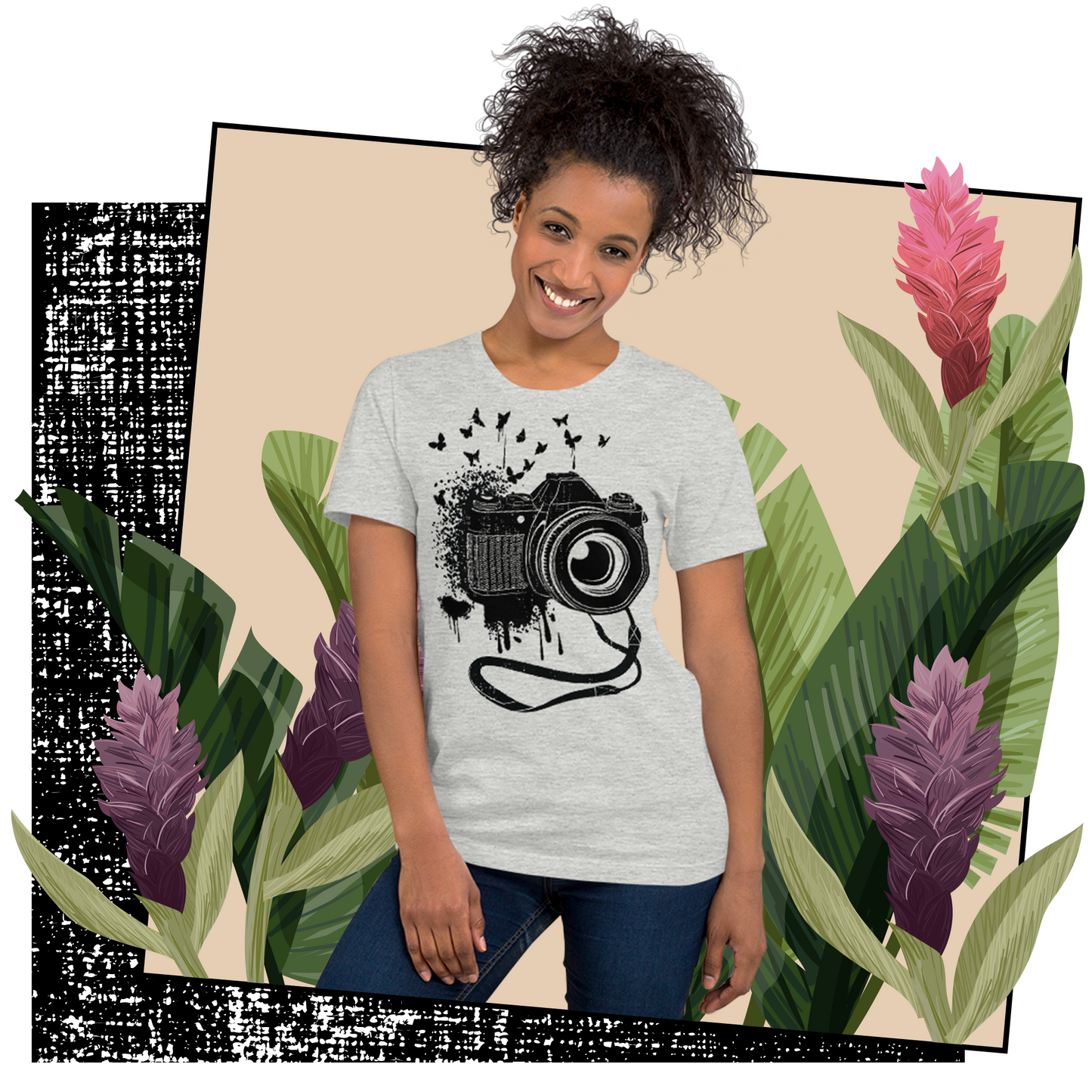 Retro Unisex T-Shirt - Vintage Camera and Butterflies Lifestyle 02