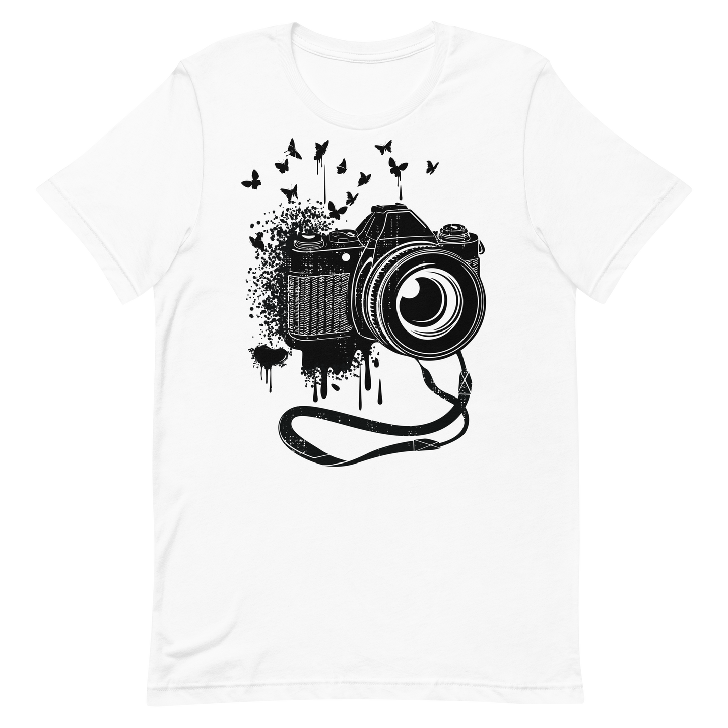 Retro Unisex T-Shirt - Vintage Camera and Butterflies White