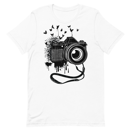 Retro Unisex T-Shirt - Vintage Camera and Butterflies White