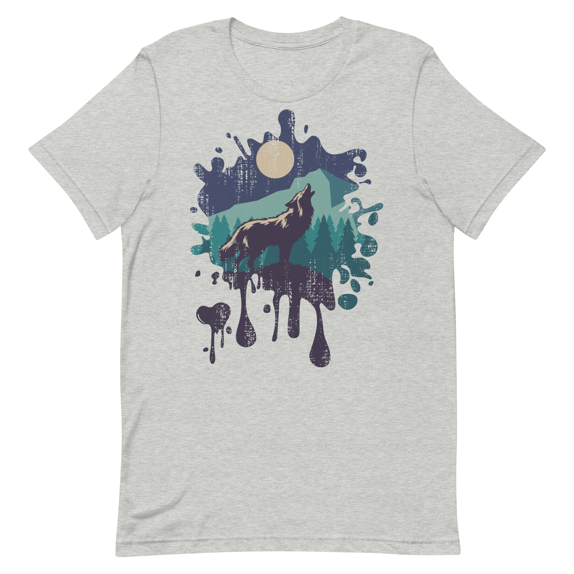 Retro Unisex T-Shirt - Wolf Howling at the Full Moon Athletic Heather