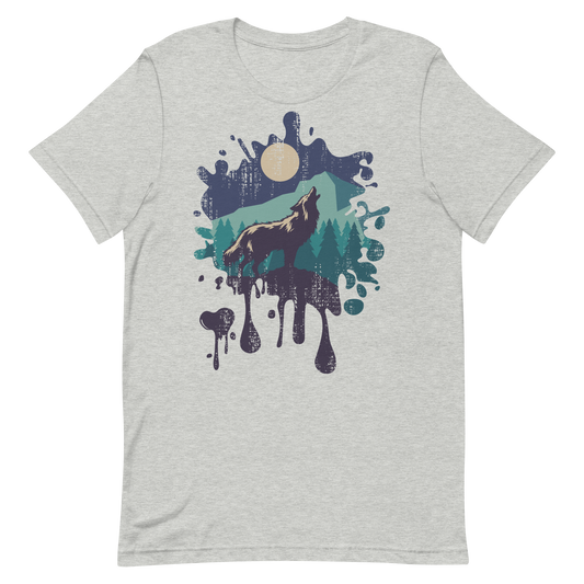 Retro Unisex T-Shirt - Wolf Howling at the Full Moon Athletic Heather