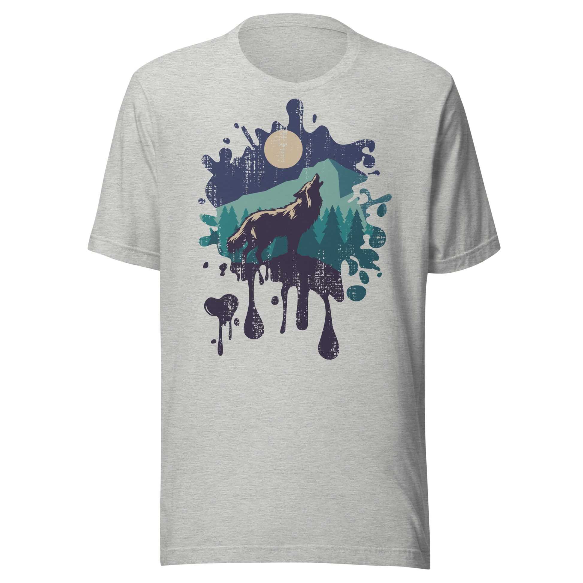 Retro Unisex T-Shirt - Wolf Howling at the Full Moon Ghost Front