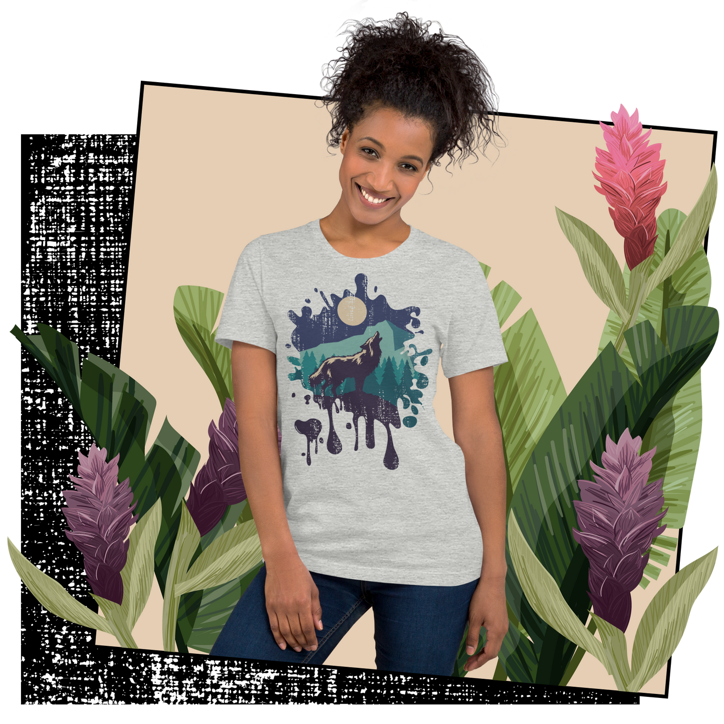 Retro Unisex T-Shirt - Wolf Howling at the Full Moon Lifestyle 01