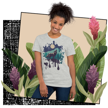 Retro Unisex T-Shirt - Wolf Howling at the Full Moon Lifestyle 01