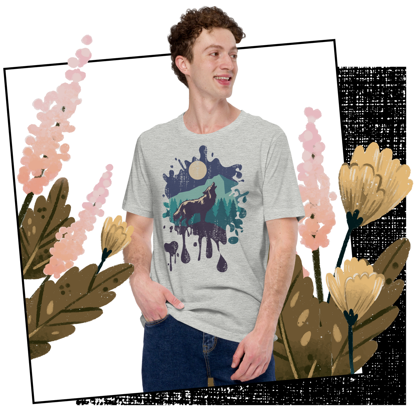 Retro Unisex T-Shirt - Wolf Howling at the Full Moon Lifestyle 02