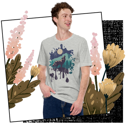 Retro Unisex T-Shirt - Wolf Howling at the Full Moon Lifestyle 02