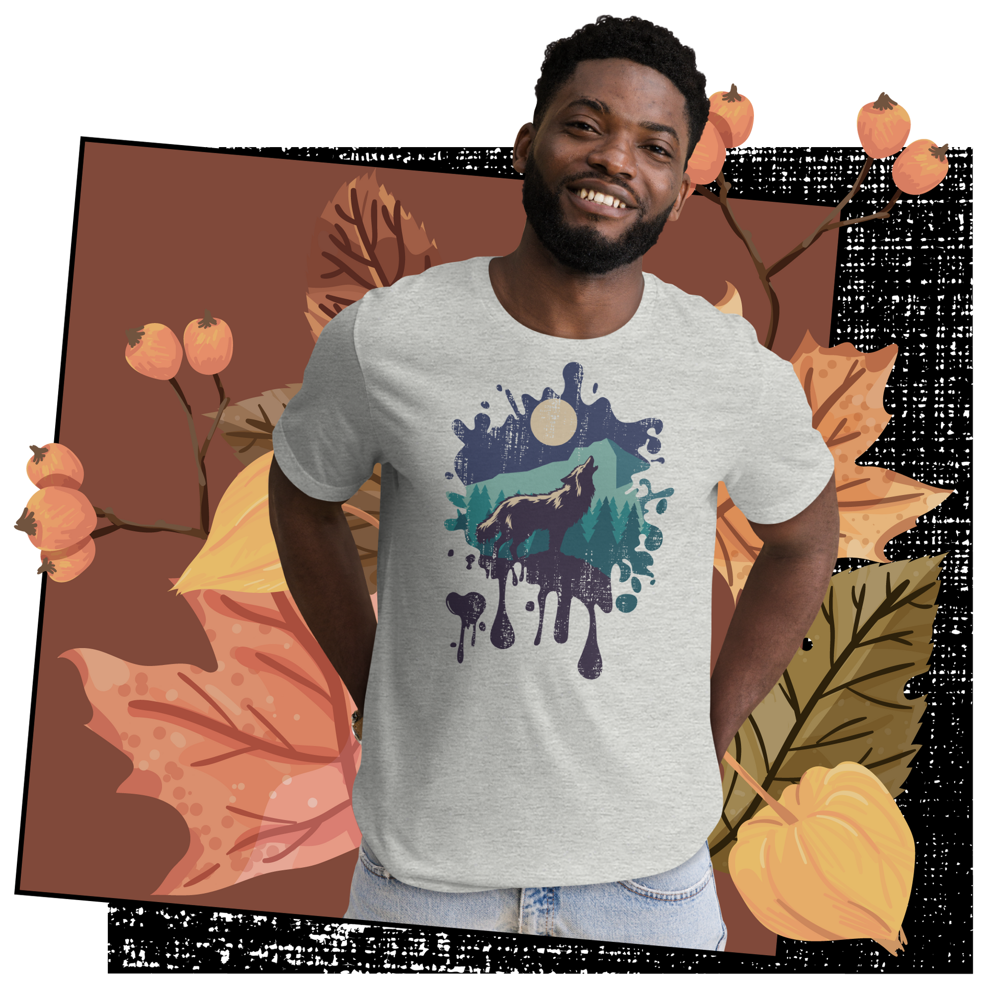 Retro Unisex T-Shirt - Wolf Howling at the Full Moon Lifestyle 03