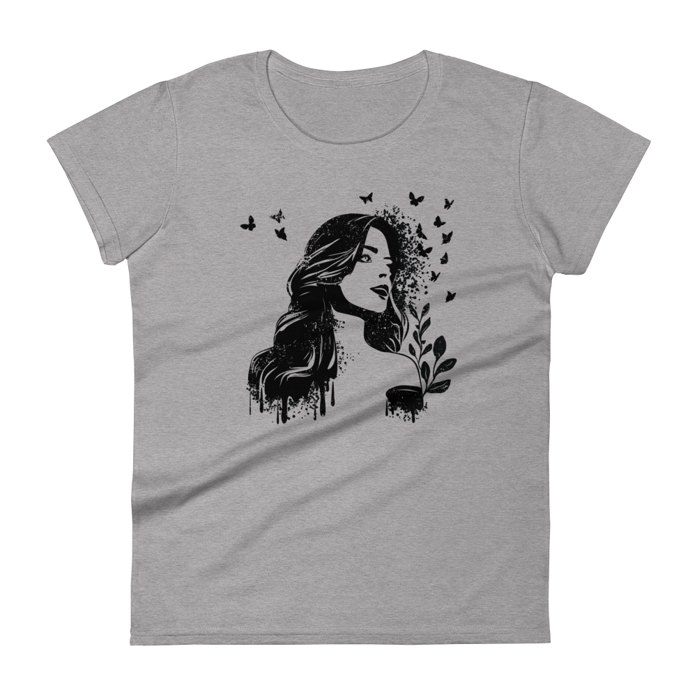 Retro Women's T-Shirt - Dreamy Girl in Monochrome Style Heather Grey