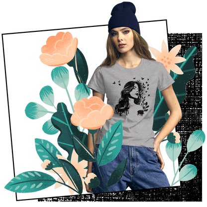 Retro Women's T-Shirt - Dreamy Girl in Monochrome Style Lifestyle 01