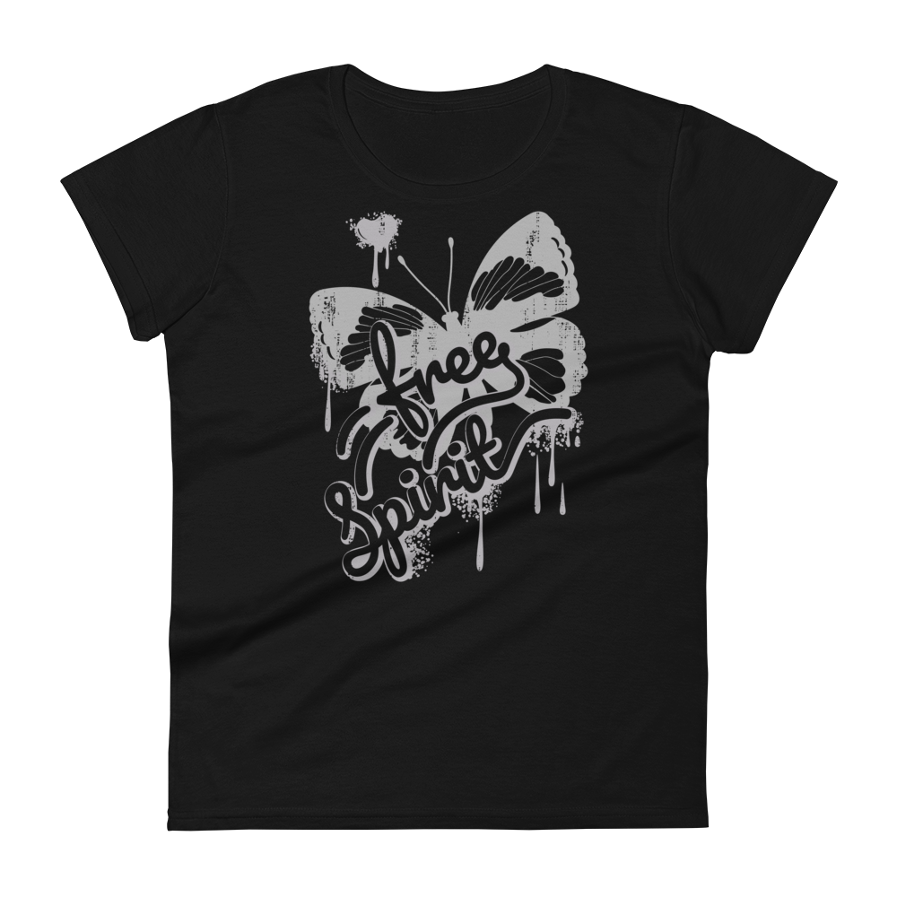 Retro Women’s T-Shirt - Free Spirit Typography Design Black